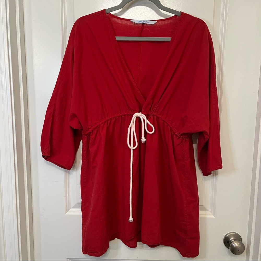 Elsie & Zoey Red Cotton Swim Cover Up- Tie Rope Waist- Women’s L/XL - Picture 1 of 7